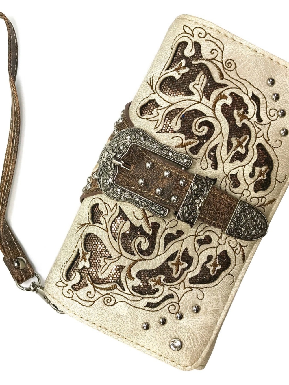 Western Rhinestone Laser Cut Buckle Crossbody/Wallet NWT - Picture 2 of 5